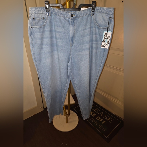 Future Collective Denim - Future Collective Women's Light Blue Straight Leg  Raw Hem Jeans Plus